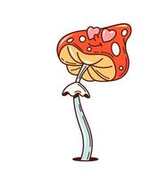 Groovy valentine mushroom with heart-shaped eyes vector