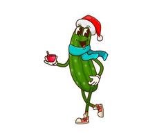 Groovy Christmas cucumber vegetable character vector