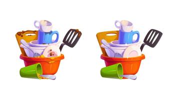 Dirty and clean dishes stack before and after wash vector