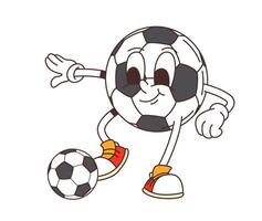 Cartoon retro groovy soccer ball funny character vector