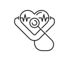 Heart pulse and cardiology medical test line icon vector