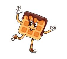 Groovy Belgian waffle character with chocolate vector