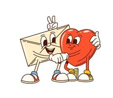 Groovy valentine heart and envelope characters vector