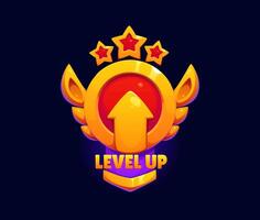 Level up game reward, rate icon with golden stars vector