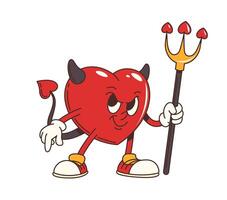 Groovy Halloween devil heart cartoon character vector