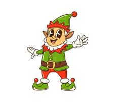 Cartoon groovy Christmas elf playful character vector