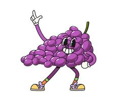 Cartoon groovy grape fruit character dancing vector