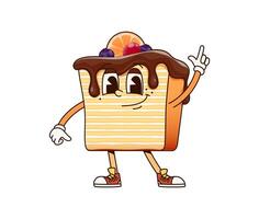 Groovy cake dessert character with chocolate glaze vector