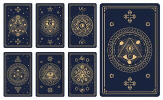 Tarot cards with celestial frame, esoteric pattern vector