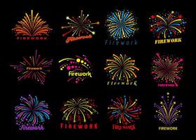 Party firework, firecracker and confetti icons vector