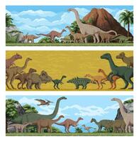 8 bit pixel art dinosaurs cartoon Jurassic lizards vector