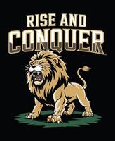 a lion with the word rise and conquer typography t shirt design vector