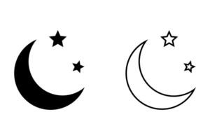 Crescent moon with stars icon on white background. Night icon. Crescent moon icon. Minimalist style. vector