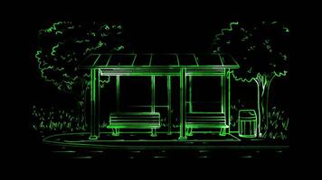 Neon frame effect, Bus stop on black background video
