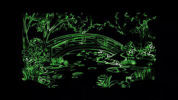 Neon frame effect, Bridge on black background video