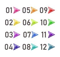 Colorful bullet points arrows, graphis design. vector