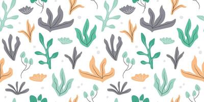 Seamless pattern with abstract hand drawn plants. Leaf print. vector