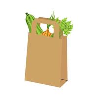 Eco-friendly paper bag filled with fresh vegetables in a simple and colorful design vector