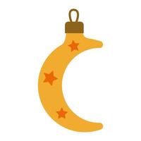 Bright yellow crescent moon ornament with stars hanging vector