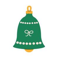 A decorative green bell ornament with a bow design hanging against a white background vector