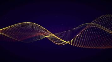 Yellow red wave on blue gradient background. Yellow wave of glowing particles. Abstract digital background. Looping animated 4K, 60 fps. video