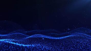 Abstract flowing smooth particles waves background. Digital network animation. Glowing digital cyber wave made of particles and dots moves on a blue background, big data, 3D, 4K, seamless loop. video