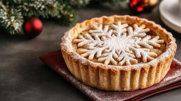 Delicious snowflake dessert garnished with powdered sugar, perfect for winter celebrations and holiday gatherings. photo