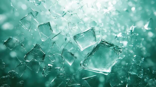 Ice cubes submerged in clear turquoise water, creating a refreshing and cool visual effect. photo
