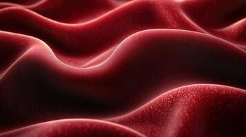 Close-up of luxurious red velvet fabric with smooth, flowing texture and rich color highlights. photo