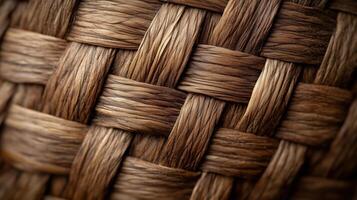 Detailed close-up view of woven natural fibers showcasing texture and design, perfect for crafts and textile projects. photo