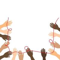 Hands hold red line for keep Unity and connection eact other isolated white background, suit for poster banner campaign for diversity equity background vector