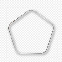Silver glowing rounded pentagon shape frame with shadow vector