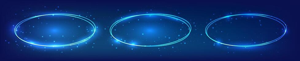 Neon double oval frame with shining effects vector