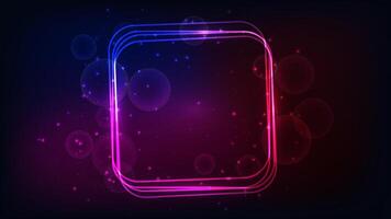 Neon rounded square frame with shining effects vector