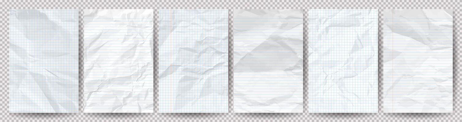 Big set of white clean crumpled papers
