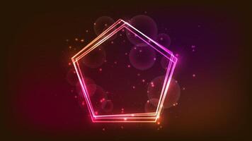 Neon frame in pentagon form with shining effects and sparkles vector