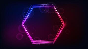 Neon hexagon frame with shining effects and sparkles vector