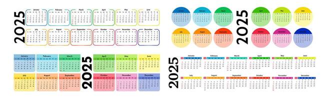 Set of calendars for 2025 isolated on a white background vector