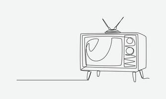Continuous single one line drawing of old retro analog television. Editable line illustration. vector