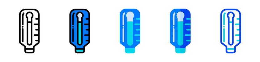 Thermometer icon set, illustration of measuring body temperature in line, filled, flat style, suitable as a symbol of body temperature, illness, symptoms of fever, flu, heat, weather changes. vector