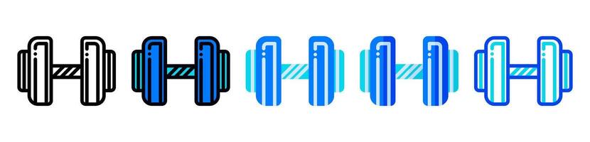 Dumbbell icon set in line, filled, and flat styles. The barbell illustration is suitable as a symbol of physical health, sports equipment, workouts and gyms. vector