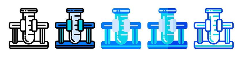 Chemistry beaker icon set, test tube illustration in line, filled, flat style, suitable as a symbol for chemicals, research, experiment, lab, flask, and laboratory. vector