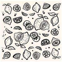 Set of lemon fresh juice With illustration style doodle and line art vector
