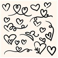 Heart line art set With illustration style doodle and line art vector