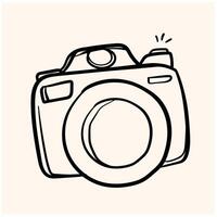 Hand Drawn DSLR Camera With illustration style doodle and line art vector