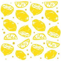 Seamless hand drawn yellow lemon pattern with background cream vector