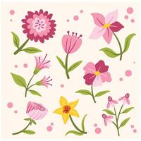 Set of different cute flowers With illustration style doodle and line art vector