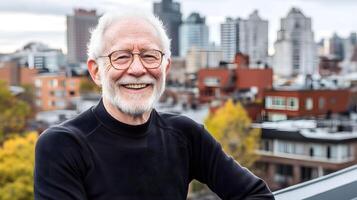 Smiling Elderly Man in Urban Setting photo