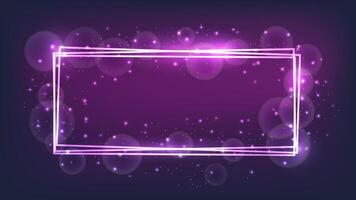 Neon rectangular frame with shining effects and sparkles vector