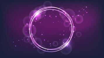 Neon round frame with shining effects and sparkles vector